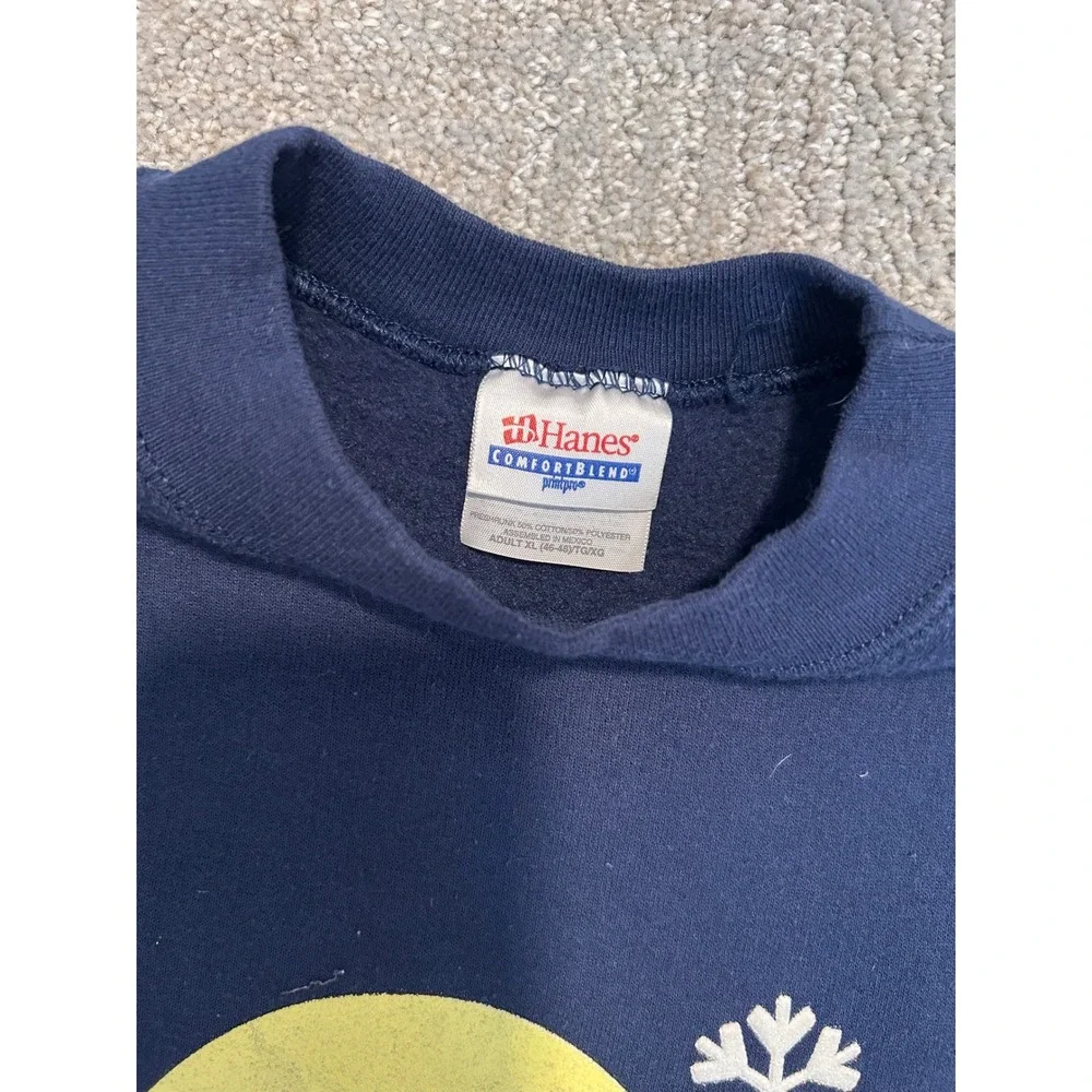 Vintage Merry Christmas Santa Claus Reindeer House Navy Blue Sweatshirt Adult XL